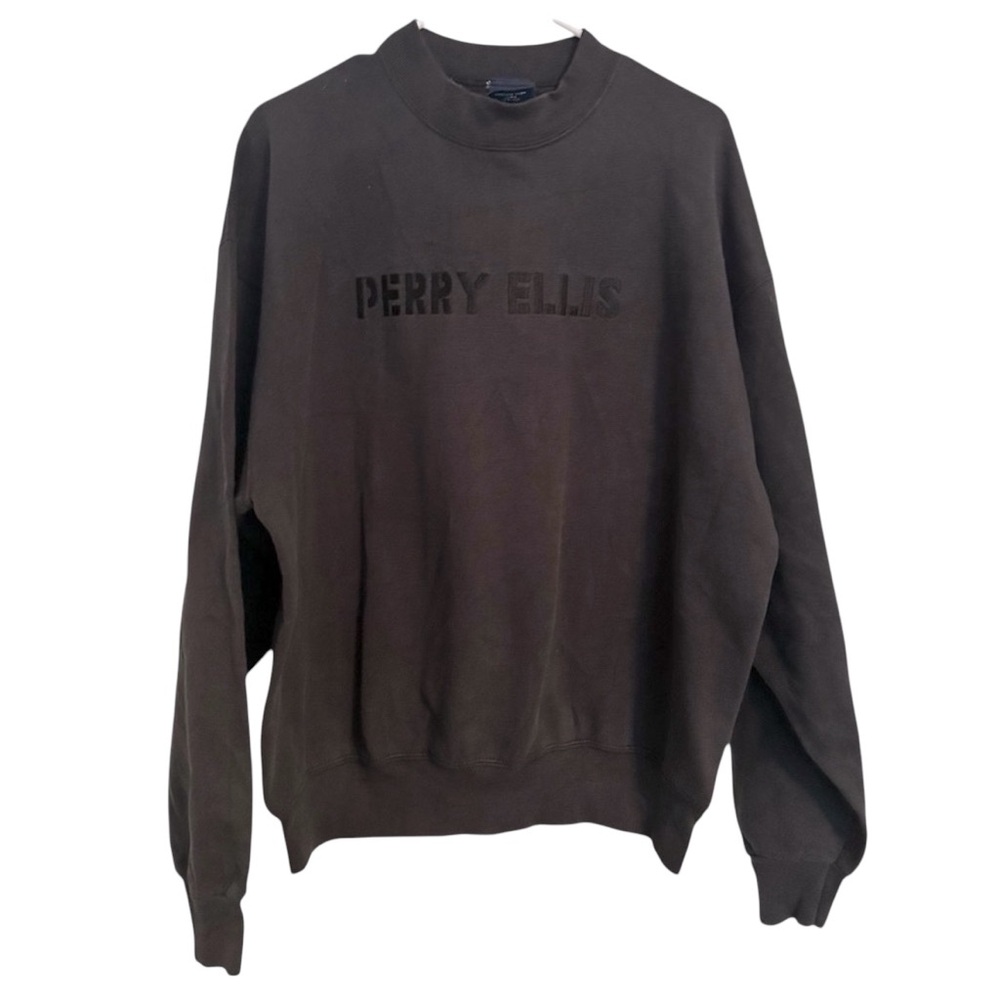 VTG 90s Perry‎ Ellis Crewneck Sweatshirt Black Spell Out Logo Men’s Large